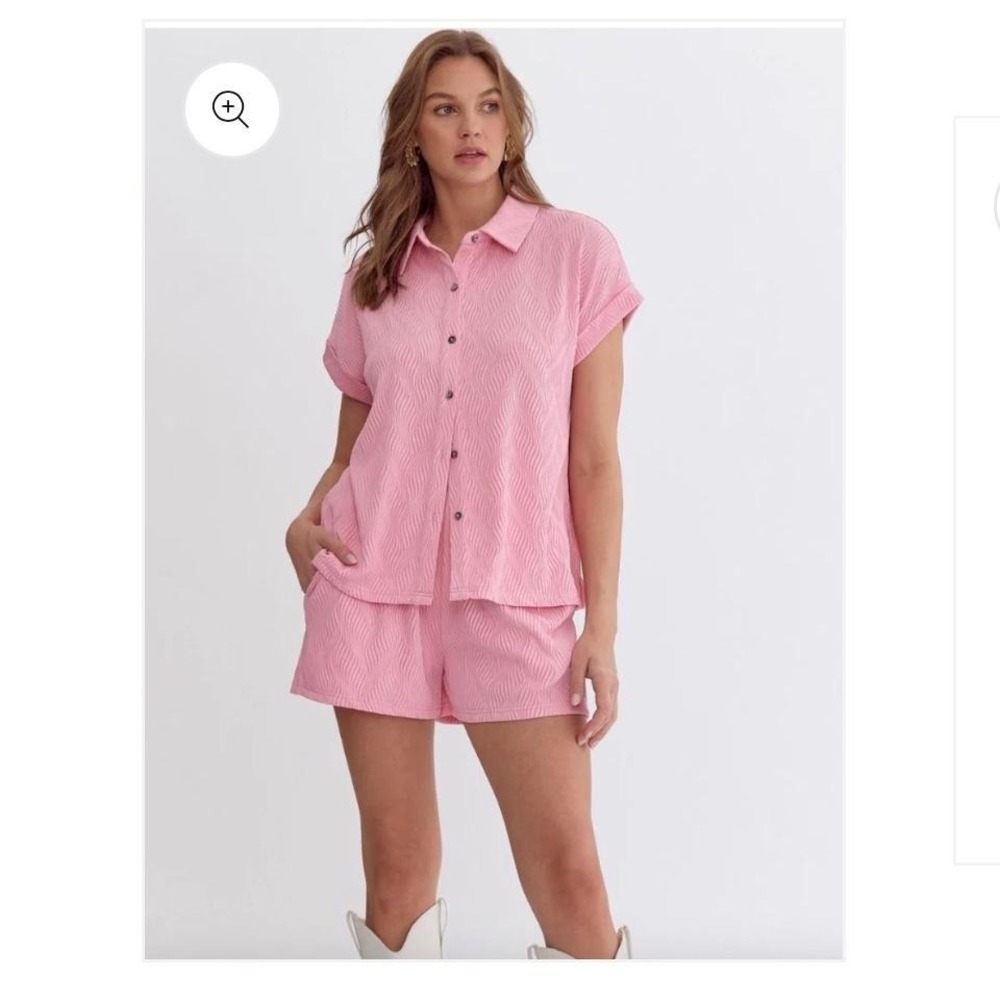 entro Pink Short-Sleeve Button Front Top